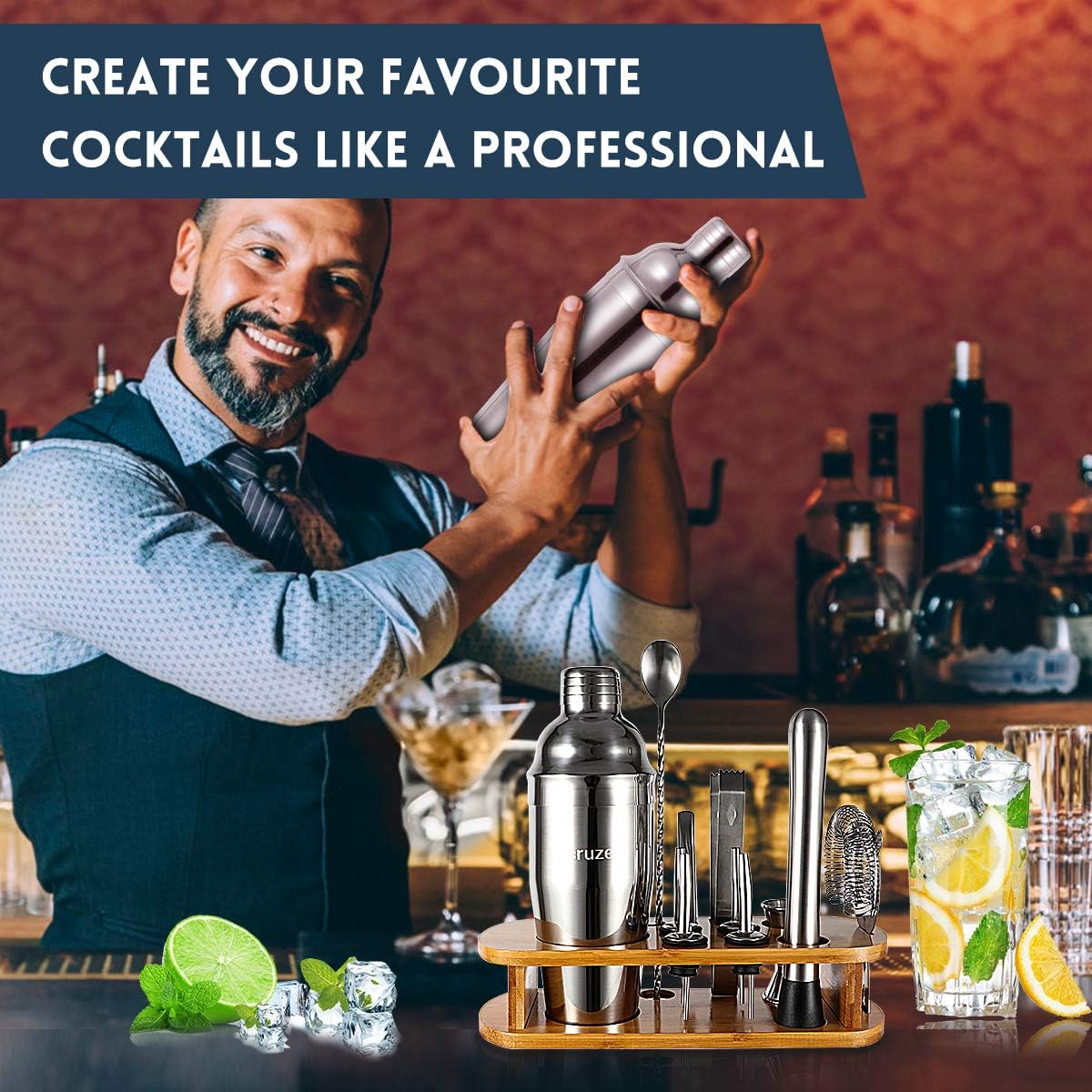 12-Piece Cocktail Shaker Set with Stand