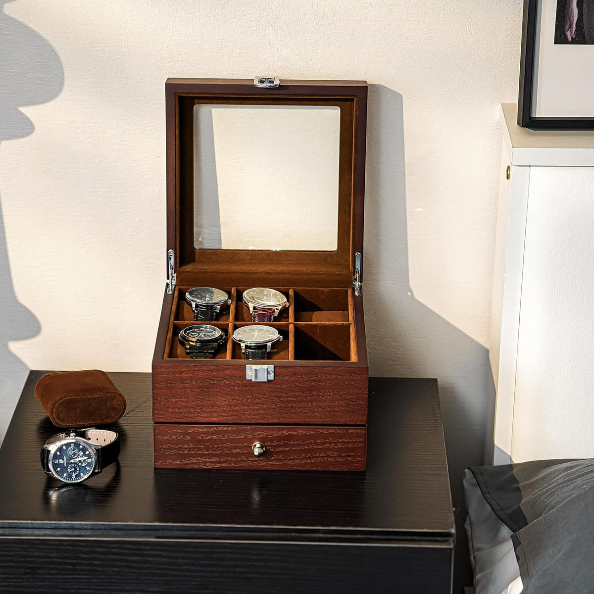 ProCase 6 Slots Lacquered Finish Wooden Watch Box for Men