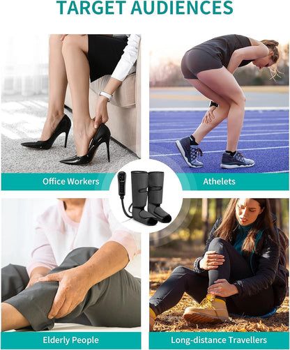 Leg Massager with Air Compression for Circulation and Relaxation, Foot and Calf Massage Machine with Hand-held Controller 2 Modes 3 Intensities, Adjustable Leg Wraps for Home and Office Use
