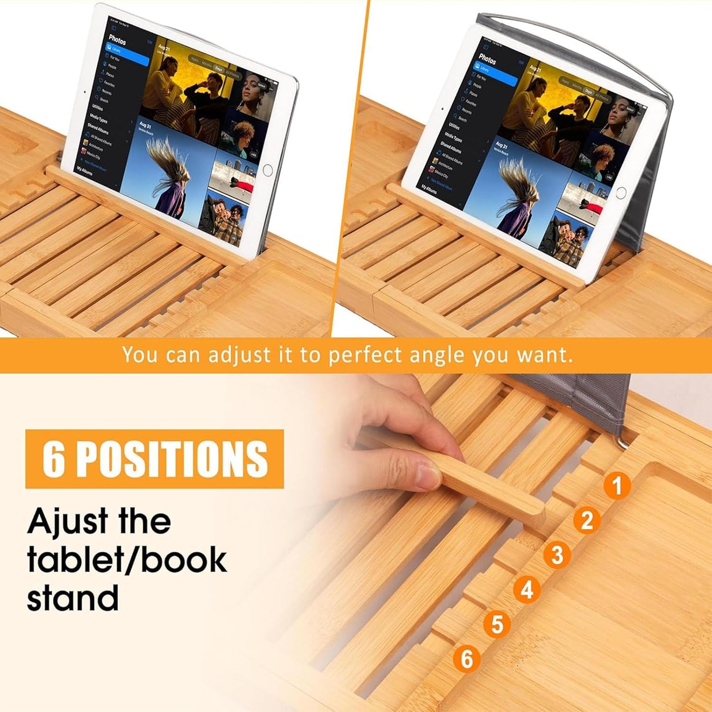 Serenluxe™ Foldable Bamboo Bath Caddy Tray — Expandable & Adjustable Bathtub Rack 4