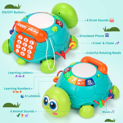 REMOKING Baby Toys 6-12-18 Months,Musical Crawling Turtle Newborn Toy for 1 2 Year Old Boys Girls Toddlers,Early Sensory Game with Lights&Sounds,Phone Call,1st Birthday Present for Baby Boy Girl