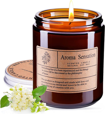Scented Candles, Highly Scented, Natural Wax, 40 Hours Long Burning, Aromatherapy Candles with Aesthetic Amber Glass, Clean Delicate Fruity Scent for Calming & Stress Relief(Lavender Eucalyptus)