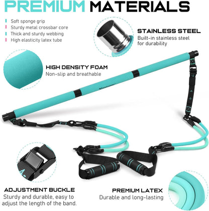 Pilates Bar Kit with Resistance Bands, Multifunctional Yoga Pilates Bar with Heavy-Duty Metal Adjustment Buckle for Women & Men, Home Gym Pilates Resistance Bar Kit forFull Body Workouts
