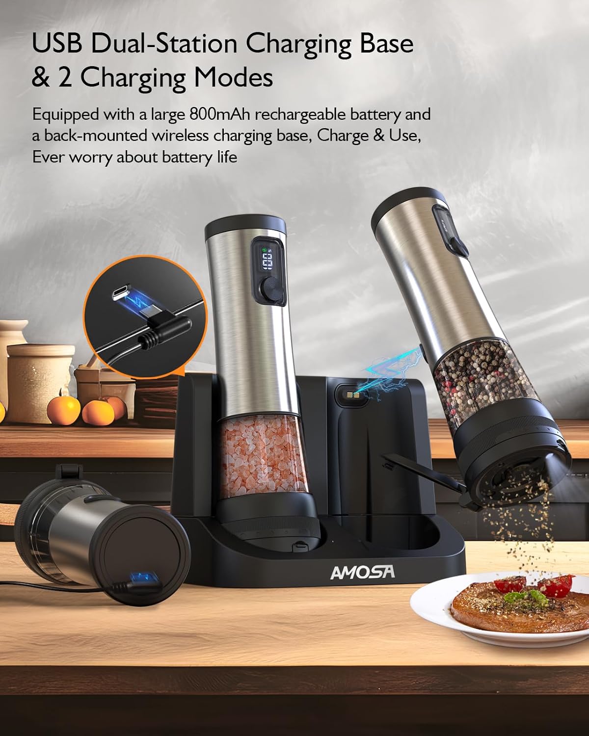 Electric Salt and Pepper Grinder Set