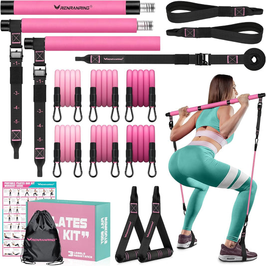 Pilates Bar Kit with Resistance Bands, Multifunctional Yoga Pilates Bar with Heavy-Duty Metal Adjustment Buckle for Women & Men, Home Gym Pilates Resistance Bar Kit forFull Body Workouts
