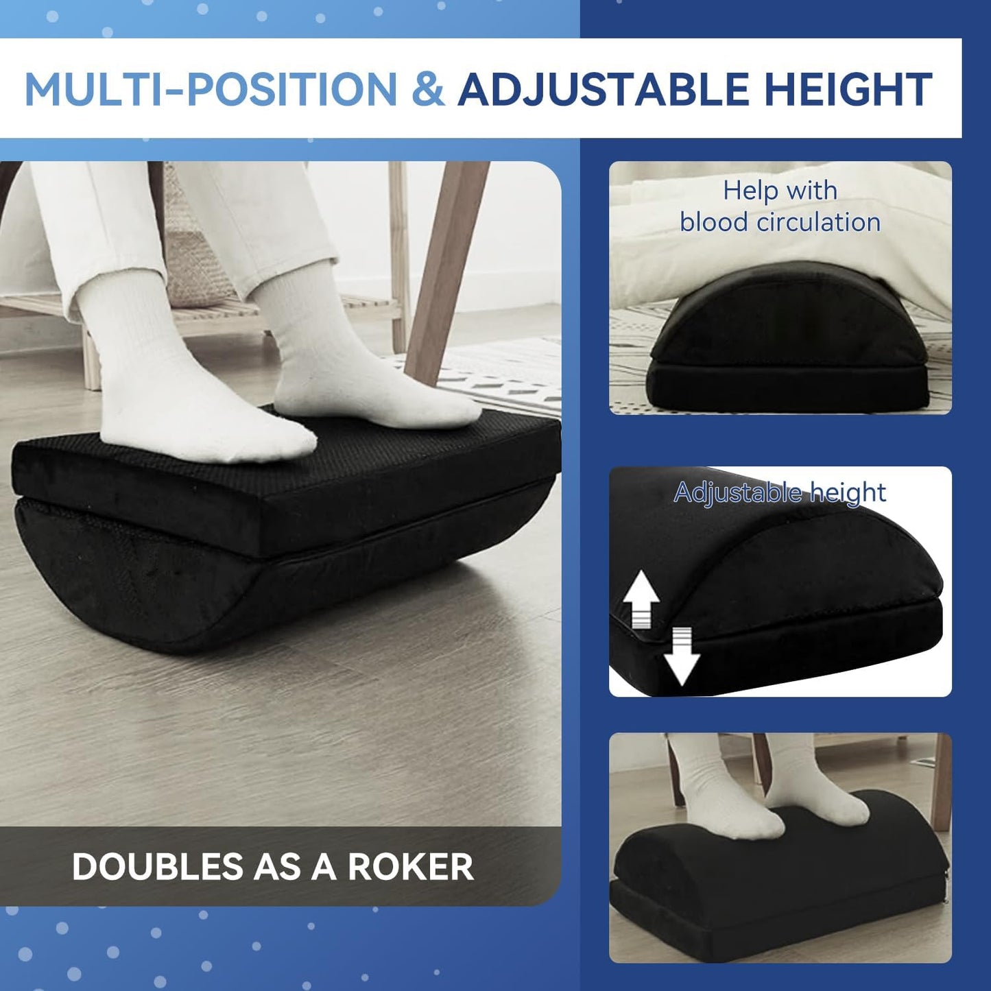 Foot Rest Cushion, 3IN1 Ergonomic Under Desk Foot Pillow, Adjustable Detachable Comfort Foot Stool for Gaming, Office and Home