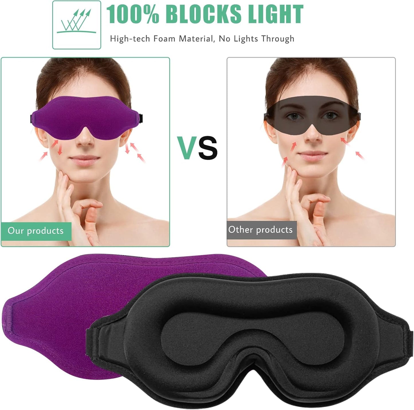 Sleep Mask for Men & Women, 2 Pack 3D Contoured Eye Mask for Sleeping with Adjustable Strap, BeeVines Molded Night Eye Sleep Mask Blindfold, Soft Breathable Eye Shade Cover for Travel Yoga Nap