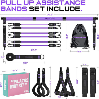 Pilates Bar Kit with Resistance Bands, Multifunctional Yoga Pilates Bar with Heavy-Duty Metal Adjustment Buckle for Women & Men, Home Gym Pilates Resistance Bar Kit forFull Body Workouts