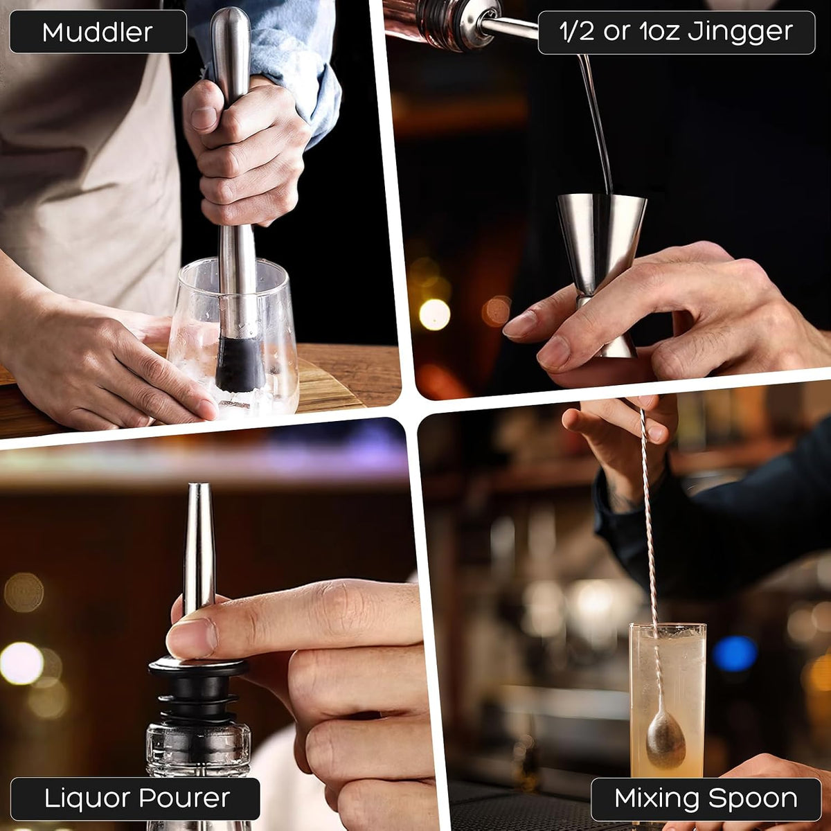 YARRAMATE 8-Pcs 24 oz Cocktail Shaker Set with Built-in Stra