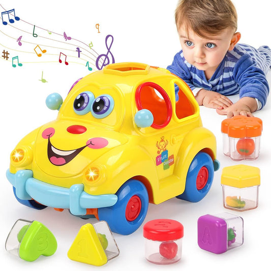 Baby Toys Musical Car Toy with Lights & Sounds, Shape Sorter Toys for Toddlers, Early Education Learning Toy for Girls Boys, Crawling Baby Toy for 18Months+ Toddlers