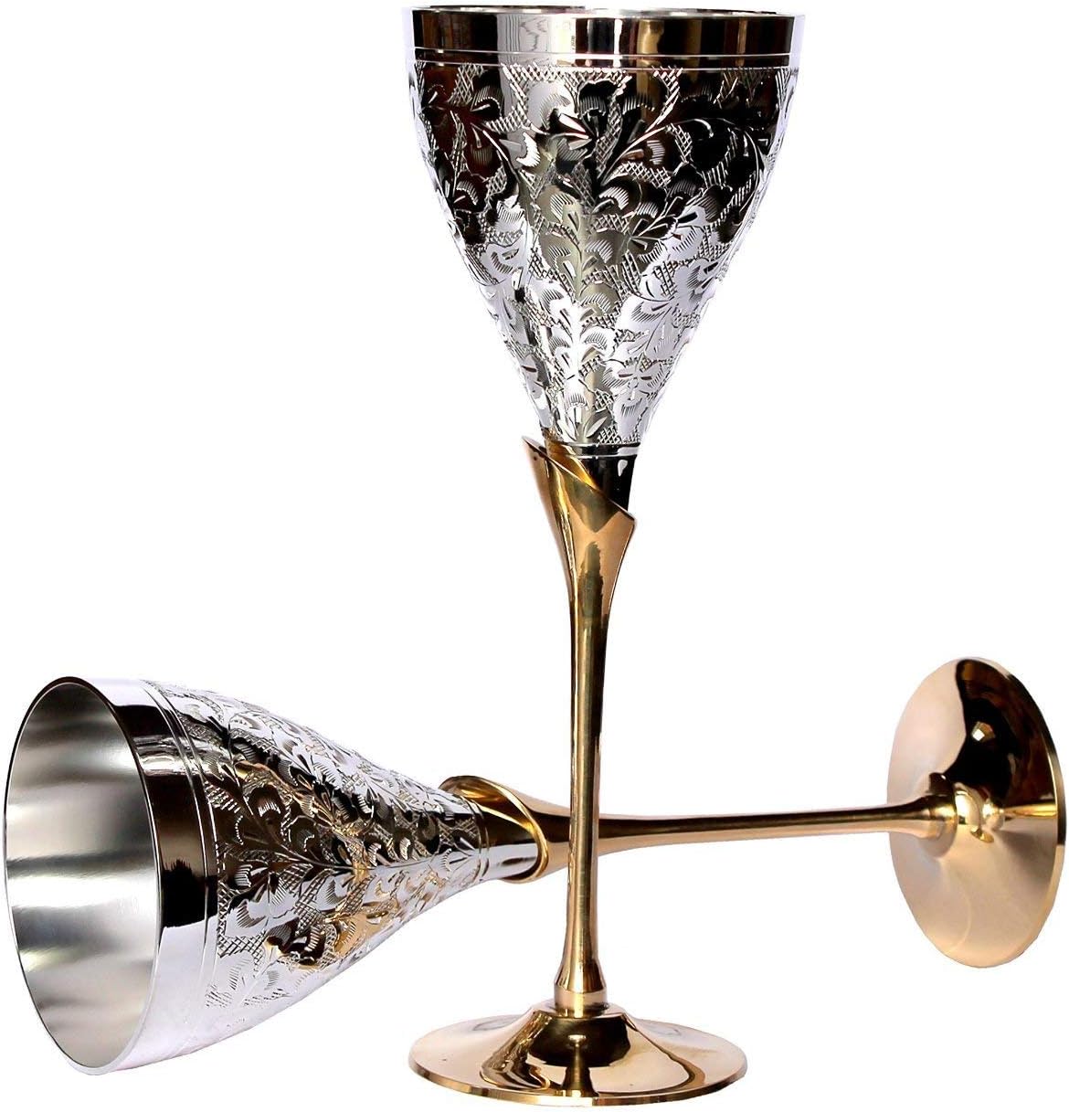 Stonkraft Engraved Silver Plated Pure Brass Premium Goblet C