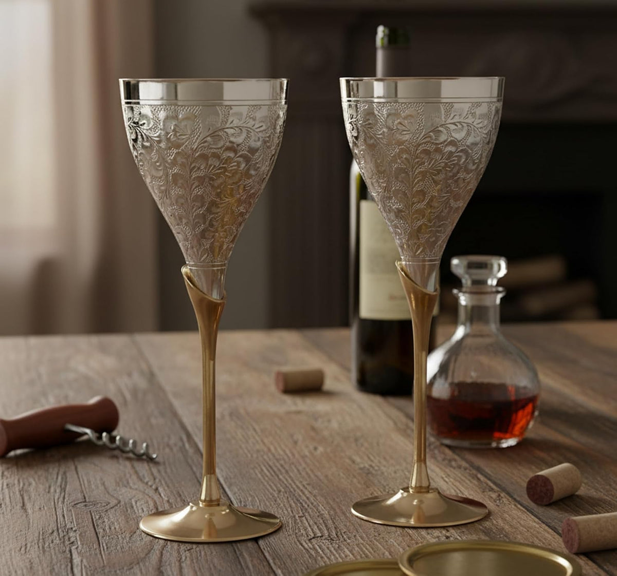Stonkraft Engraved Silver Plated Pure Brass Premium Goblet C