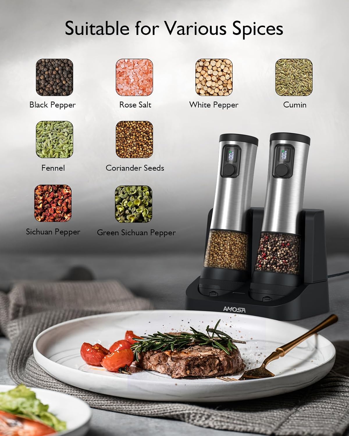 Electric Salt and Pepper Grinder Set