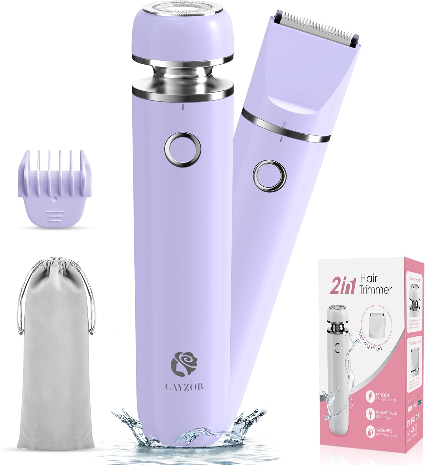 Bikini Trimmer and Shaver Kit for Women - 2-in-1 Wet/Dry Electric Body Hair Trimmer Facial Hair Removal Cordless Waterproof Bikini Shaver Razor for Face Lip Chin Pubic Underarm Legs