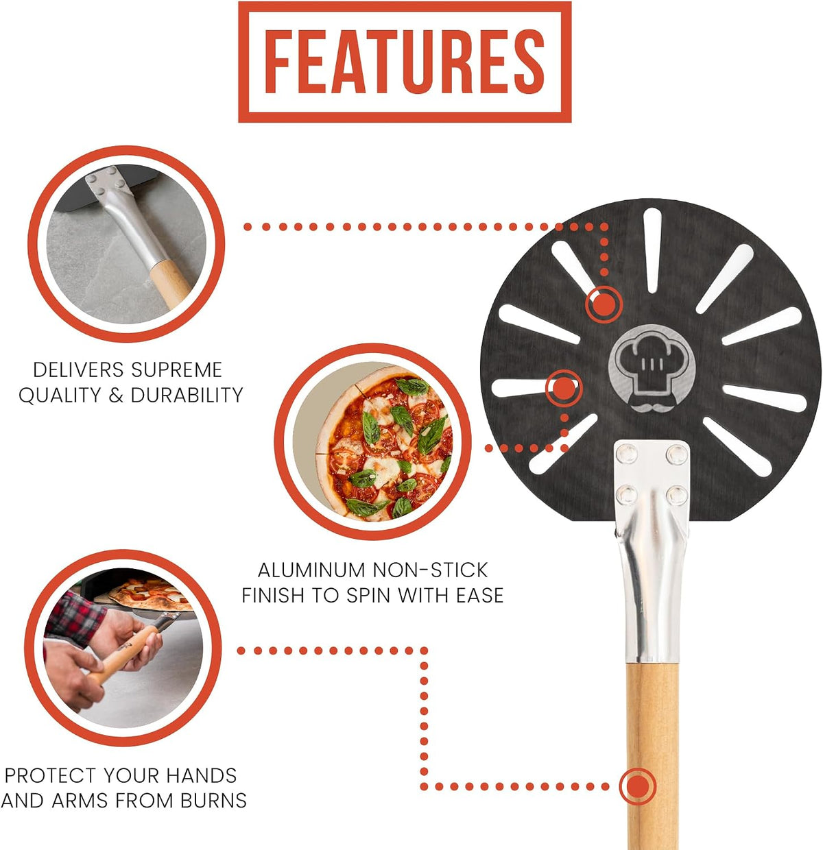 Chef Pomodoro Mini Aluminum Pizza Turning Peel with Wood Han