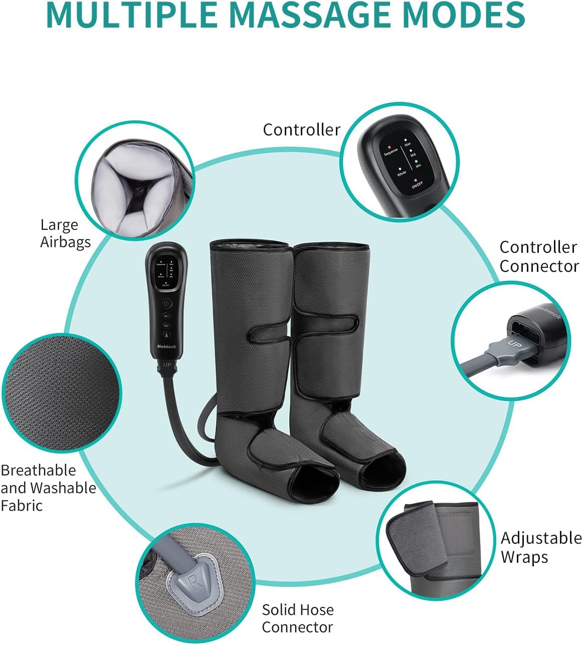 Leg Massager with Air Compression for Circulation and Relaxation, Foot and Calf Massage Machine with Hand-held Controller 2 Modes 3 Intensities, Adjustable Leg Wraps for Home and Office Use