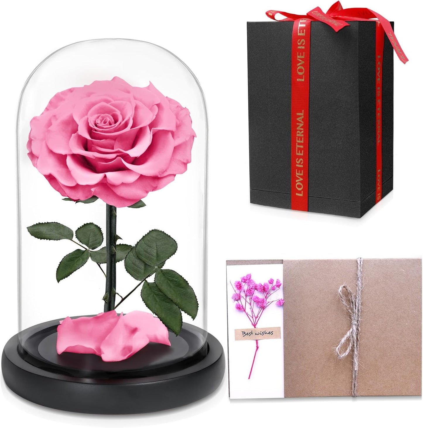 Pink — Single Rose — preserved rose in glass dome