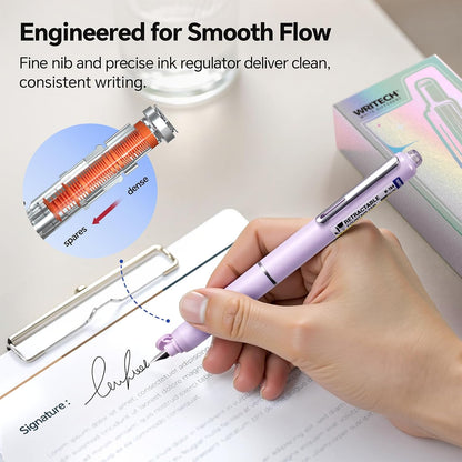WRITECH Retractable Fountain Pen Set: Fine Nib Black Ink Pre