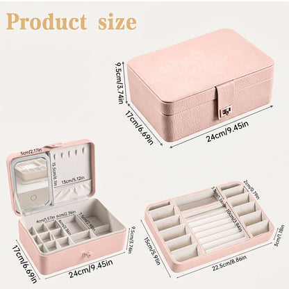 2-Layer LED Jewellery Box with Dimmable Mirror — Necklace Hanging Rail, Velvet-Lined Travel Organiser — image 22