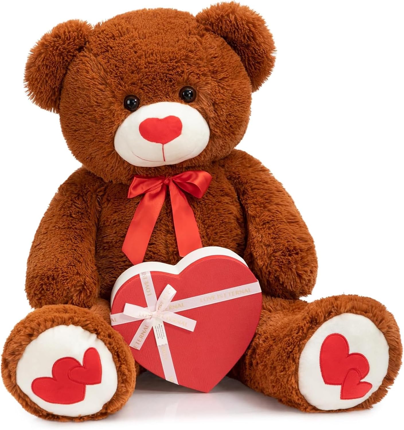 HollyHOME Big Teddy Bear Stuffed Animal Large Bear Plush with Red Heart for Girlfriend and Kids Valentine's Day 36 inch Chocolate