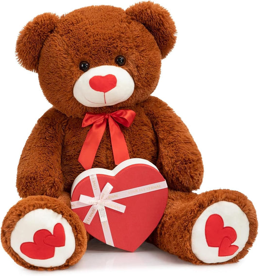 HollyHOME Big Teddy Bear Stuffed Animal Large Bear Plush with Red Heart for Girlfriend and Kids Valentine's Day 36 inch Chocolate