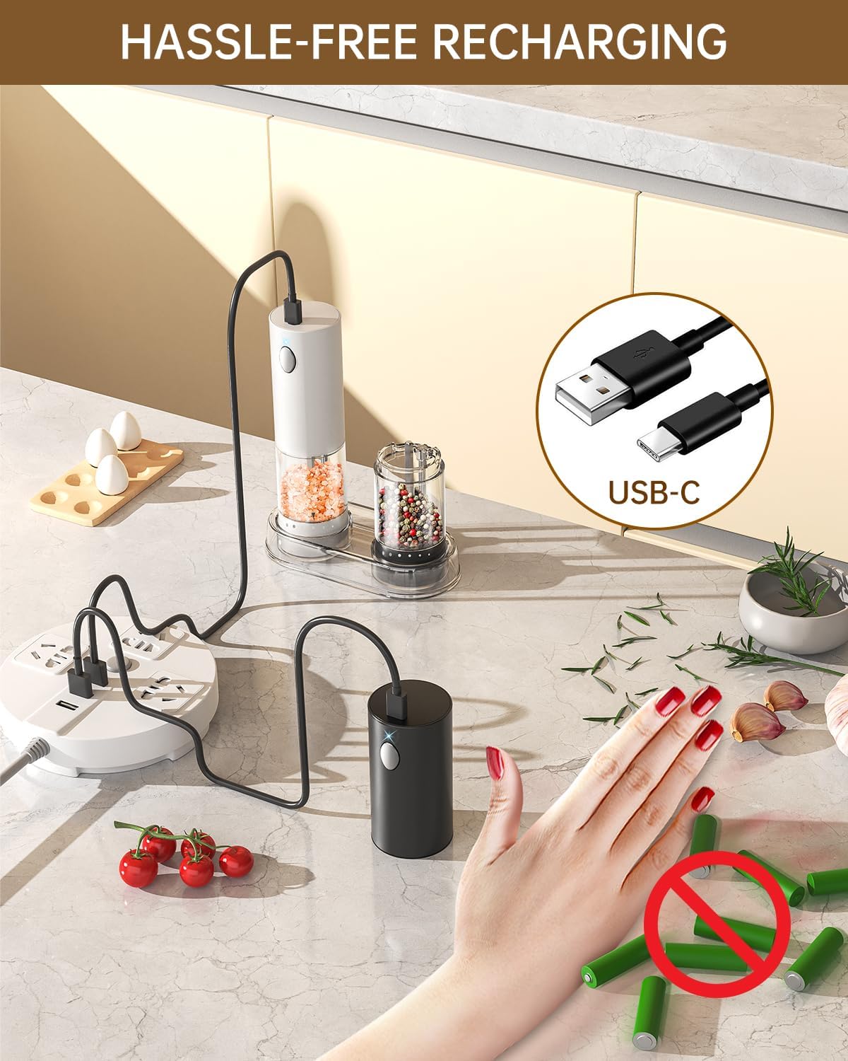 CIRCLE JOY Electric Salt and Pepper Grinder Set Rechargeable