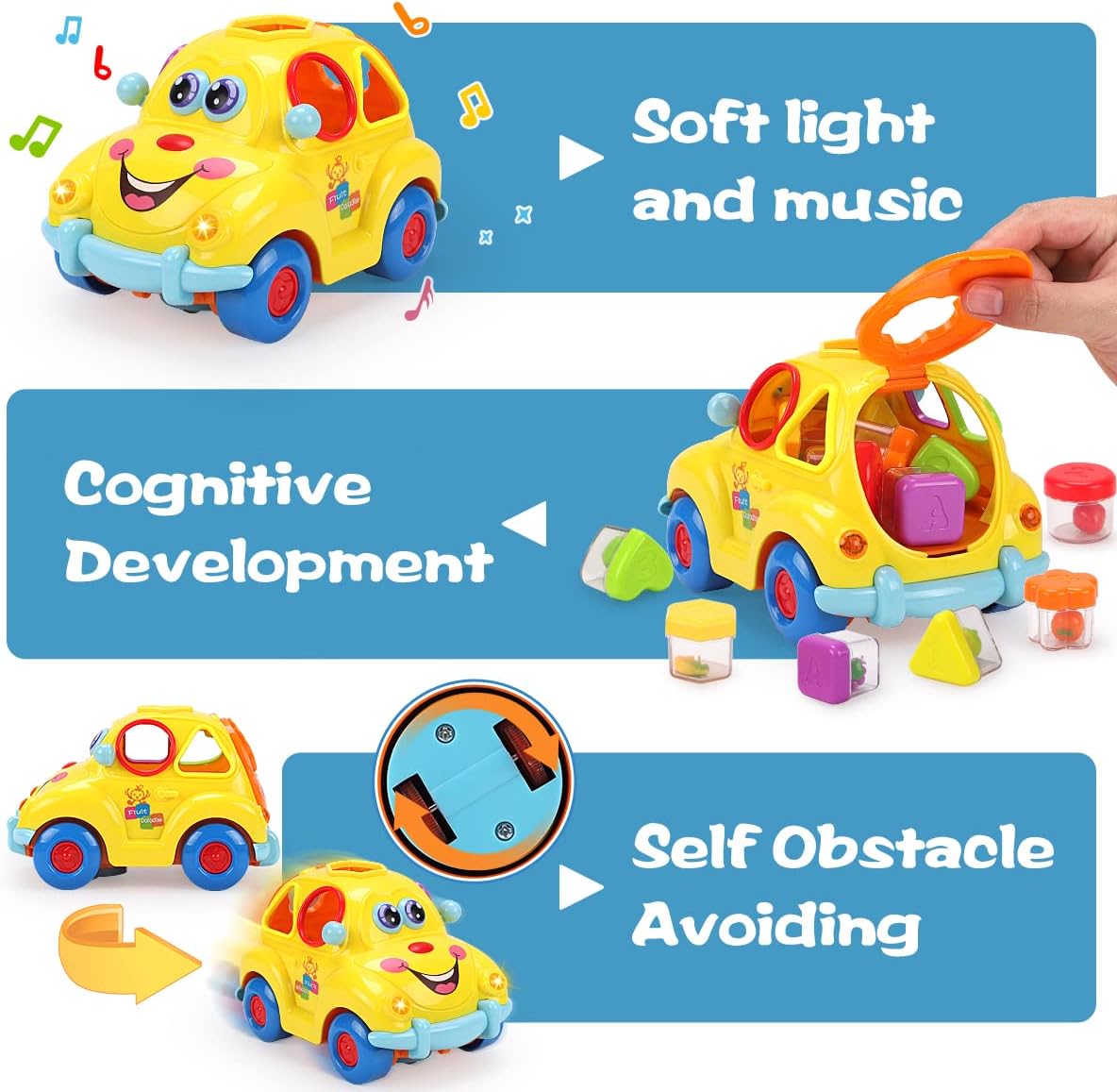Baby Toys Musical Car Toy with Lights & Sounds, Shape Sorter Toys for Toddlers, Early Education Learning Toy for Girls Boys, Crawling Baby Toy for 18Months+ Toddlers