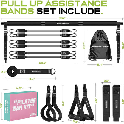 Pilates Bar Kit with Resistance Bands, Multifunctional Yoga Pilates Bar with Heavy-Duty Metal Adjustment Buckle for Women & Men, Home Gym Pilates Resistance Bar Kit forFull Body Workouts