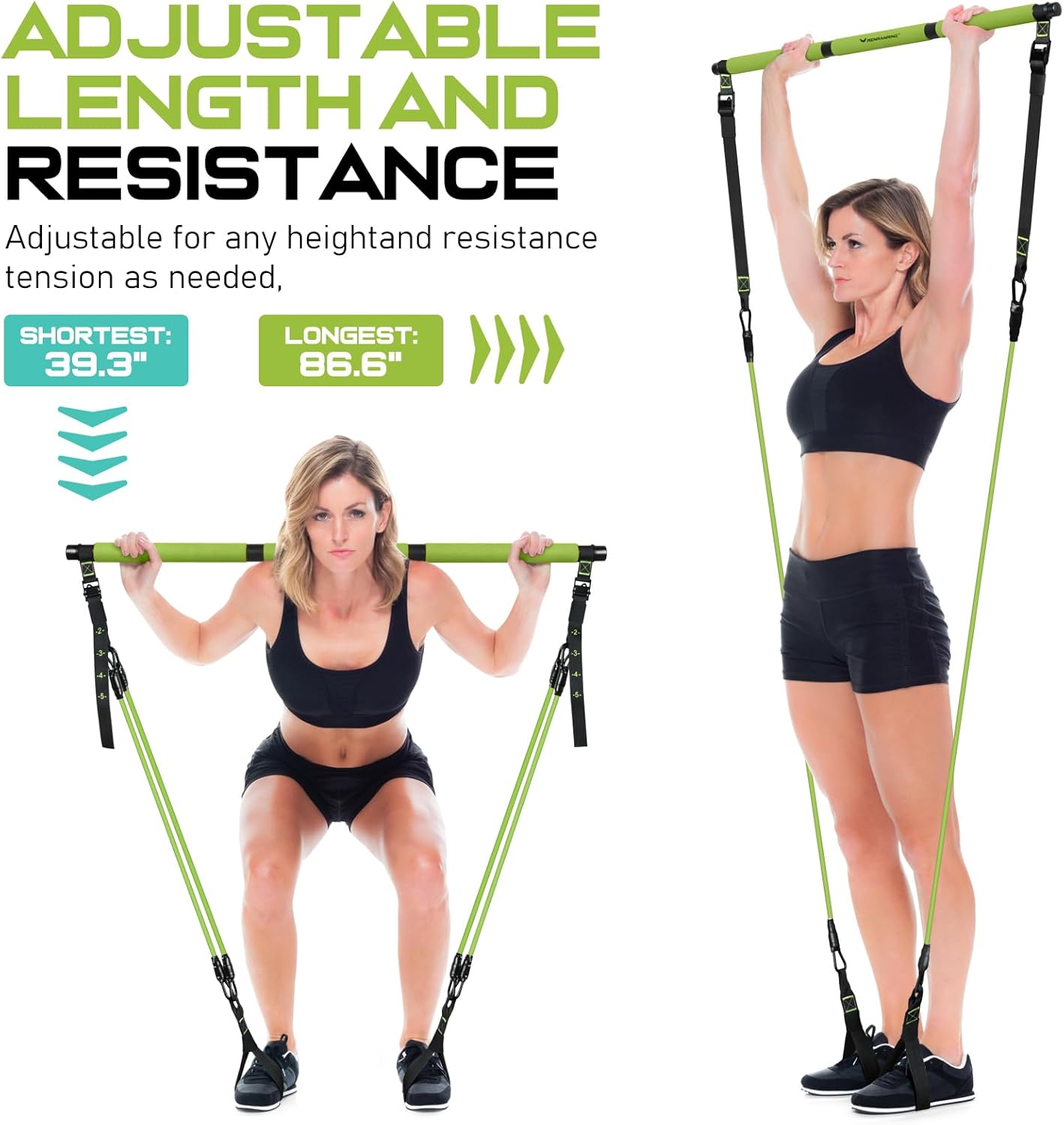 Pilates Bar Kit with Resistance Bands, Multifunctional Yoga Pilates Bar with Heavy-Duty Metal Adjustment Buckle for Women & Men, Home Gym Pilates Resistance Bar Kit forFull Body Workouts