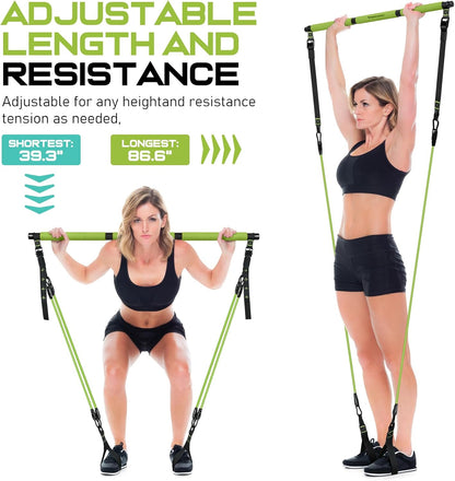Pilates Bar Kit with Resistance Bands, Multifunctional Yoga Pilates Bar with Heavy-Duty Metal Adjustment Buckle for Women & Men, Home Gym Pilates Resistance Bar Kit forFull Body Workouts