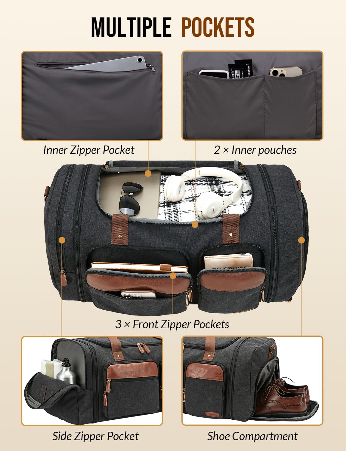 Canvas Duffle Bag for Travel 50L Expandable