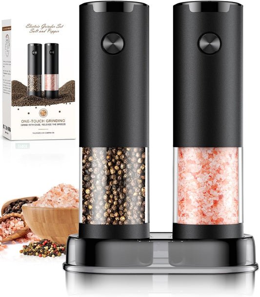 2 Pack Electric Salt and Pepper Grinder Set Automatic Batter