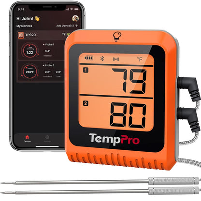 TempPro TempSync 650 ft Bluetooth Meat Thermometer with 2 Pr