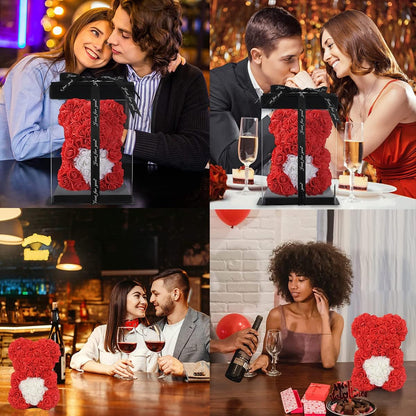 Flower Rose Bear Gifts for Mom Grandma on Mothers Day from Daughter, Artificial Rose Teddy Bear with box and balloons Gifts for Valentines Day Birthday Anniversary Presents for Her Wife Sister (Red)