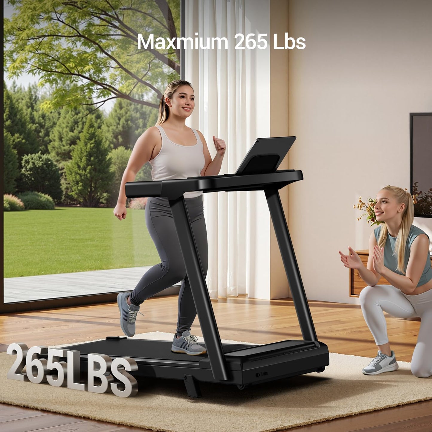 10% Incline Treadmill with Handle for Home and Office, Foldable Treadmills with 265 Lbs Weight Capacity, 2.5HP Quiet Walking Pad Treadmill, Three LED Screen Display