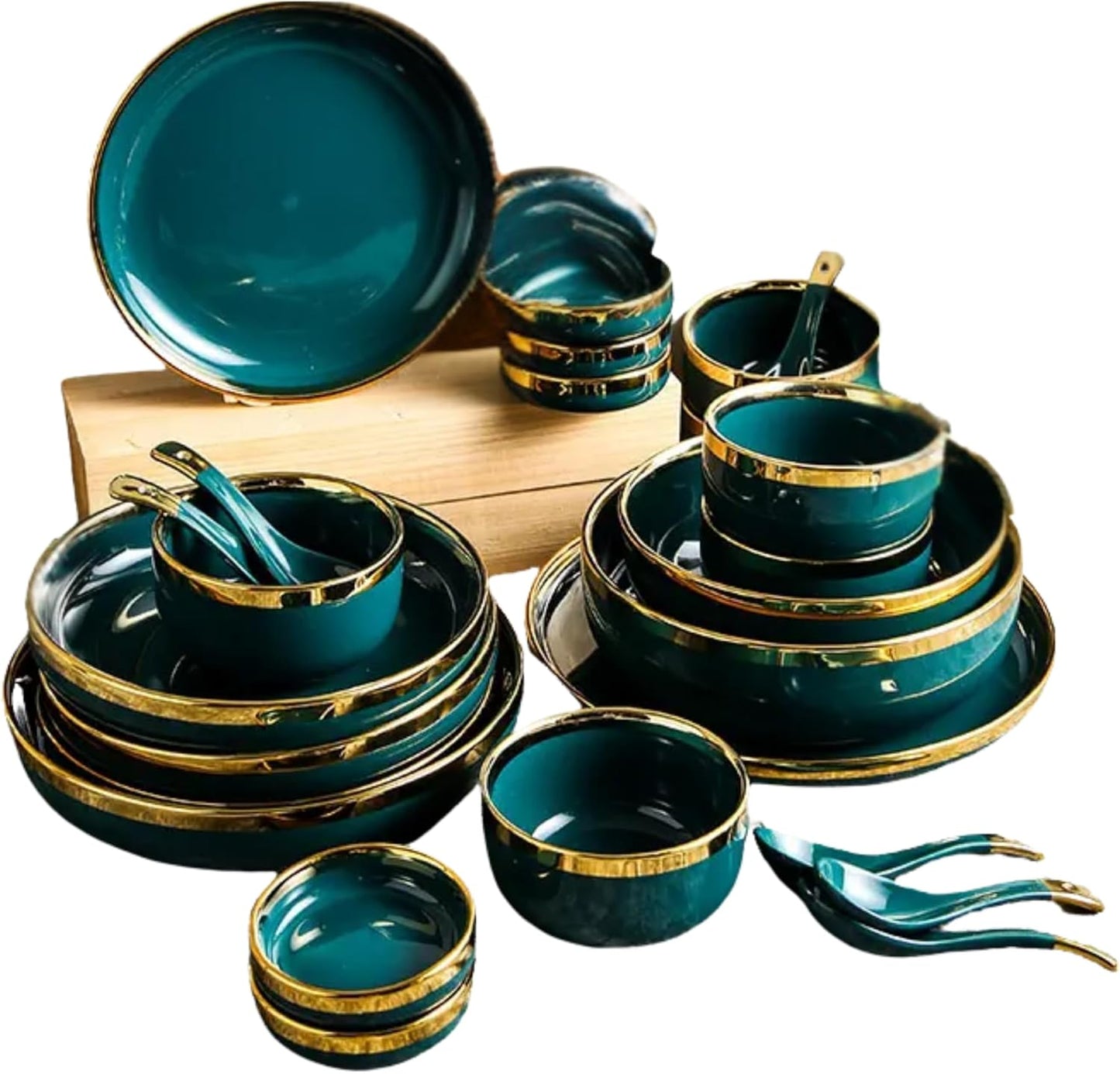 HOMARA - Green Dinner Set – 18-Piece Dinnerware Set for 4 with Gold Rim | Elegant, Durable, Microwave & Dishwasher Safe Plates, Bowls & Mugs for Home, Kitchen & Dining.