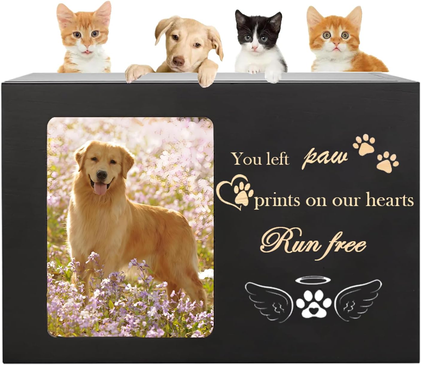 Large Pet Memorial Urn Box (18x12x12 cm), Wooden Cremation Keepsake with Photo Frame for Dog & Cat Ashes