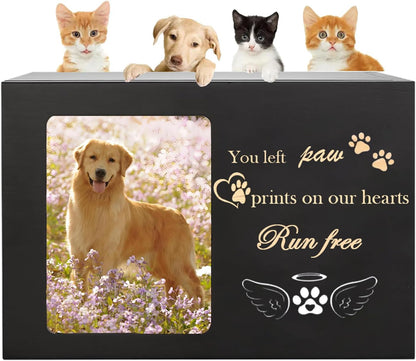 Large Pet Memorial Urn Box (18x12x12 cm), Wooden Cremation Keepsake with Photo Frame for Dog & Cat Ashes