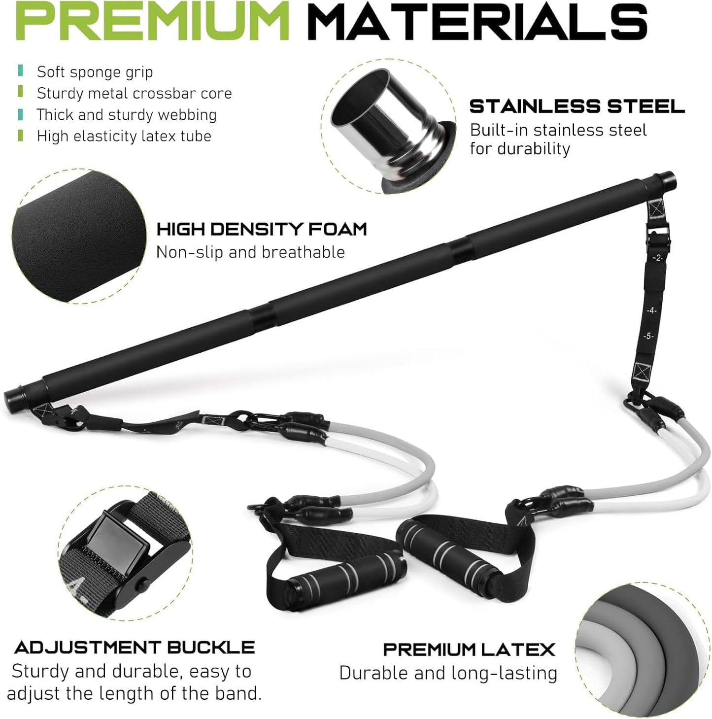 Pilates Bar Kit with Resistance Bands, Multifunctional Yoga Pilates Bar with Heavy-Duty Metal Adjustment Buckle for Women & Men, Home Gym Pilates Resistance Bar Kit forFull Body Workouts