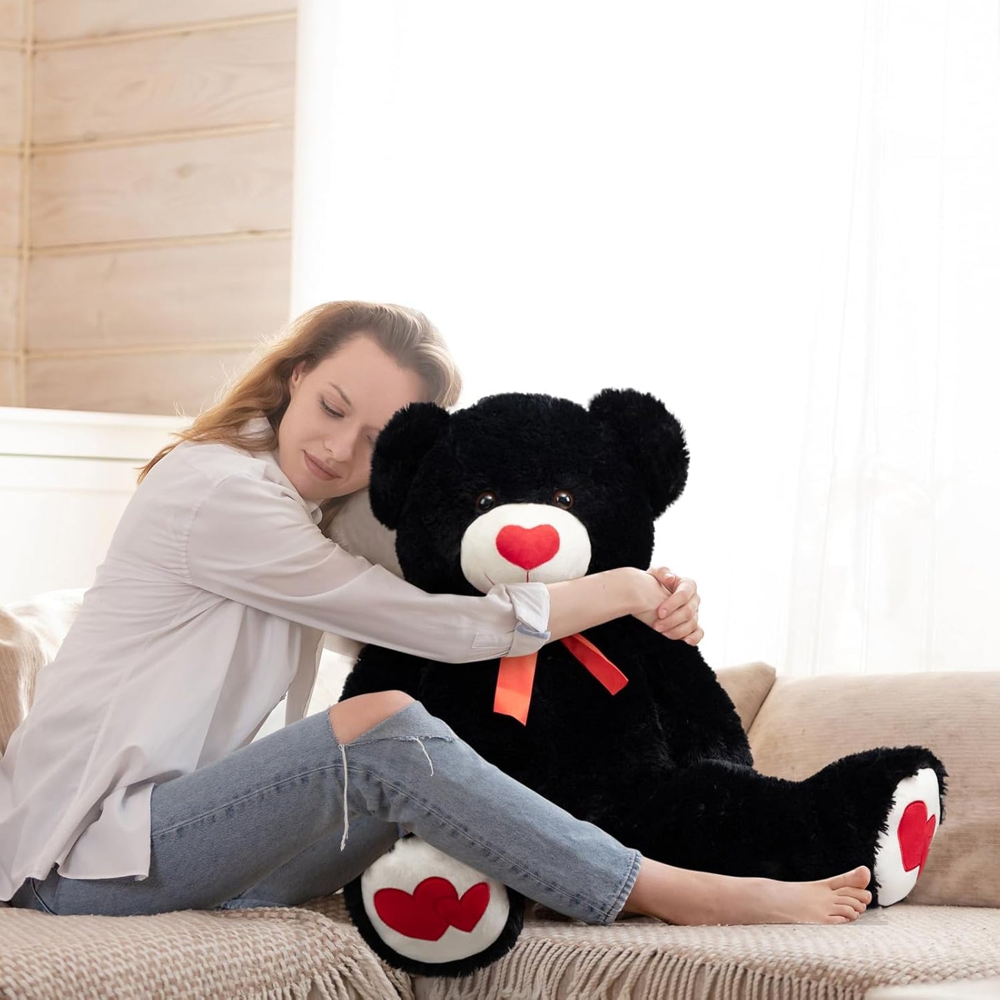 HollyHOME Big Teddy Bear Stuffed Animal Large Bear Plush with Red Heart for Girlfriend and Kids Valentine's Day 36 inch Chocolate