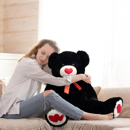 HollyHOME Big Teddy Bear Stuffed Animal Large Bear Plush with Red Heart for Girlfriend and Kids Valentine's Day 36 inch Chocolate