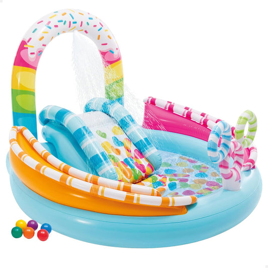 Intex Candy Fun inflatable kids play centre with water slide, sprayer and ball toss game