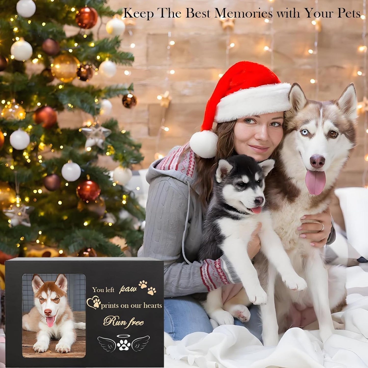 Large Pet Memorial Urn Box (18x12x12 cm), Wooden Cremation Keepsake with Photo Frame for Dog & Cat Ashes