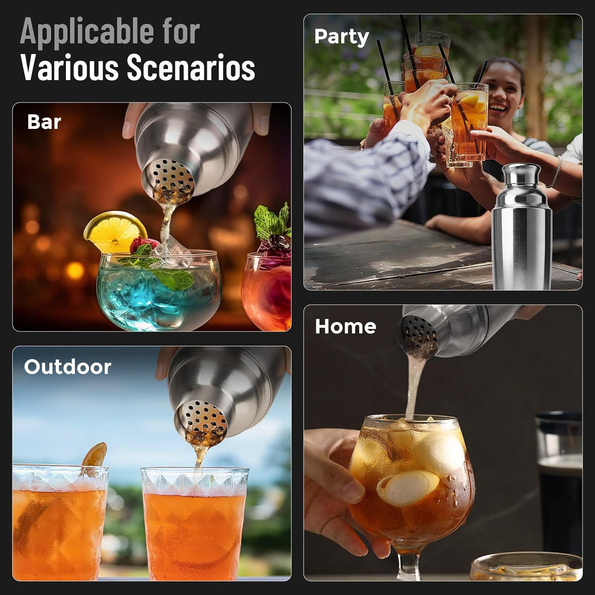 YARRAMATE 8-Pcs 24 oz Cocktail Shaker Set with Built-in Stra