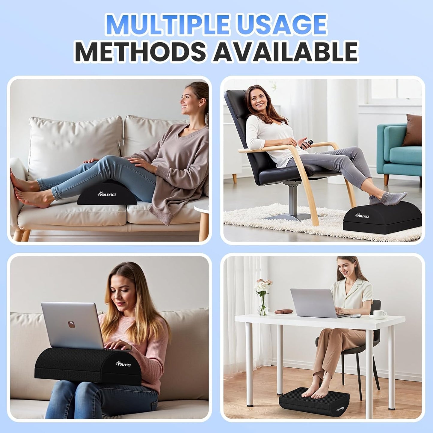 Foot Rest for Under Desk at Work, Gaming Accessories Foot Stool with 3 Adjustable Heights, Memory Foam Foot Rest Cushion Ergonomic Footrest for Office, Home and Car