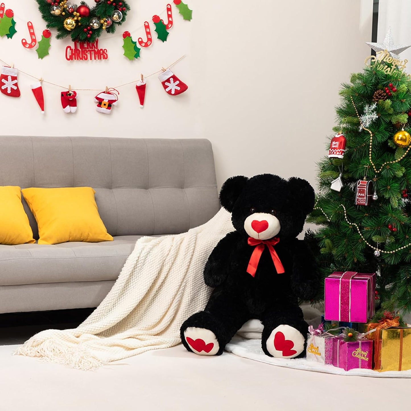 HollyHOME Big Teddy Bear Stuffed Animal Large Bear Plush with Red Heart for Girlfriend and Kids Valentine's Day 36 inch Chocolate