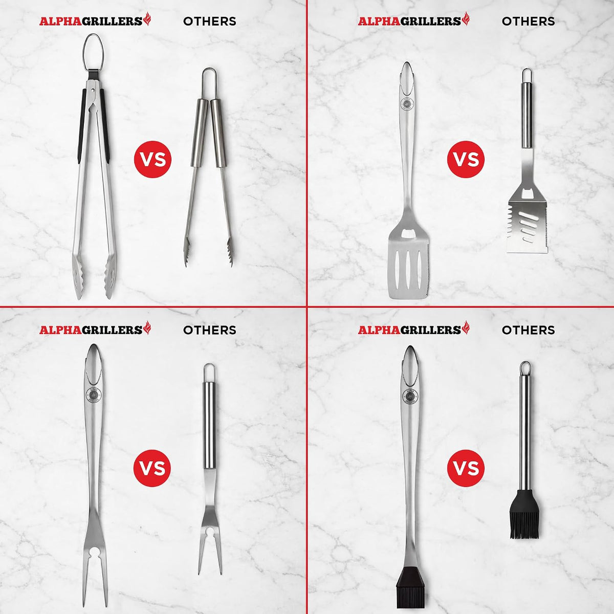 Alpha Grillers Heavy Duty BBQ Accessories - 4pc Grill Tool S