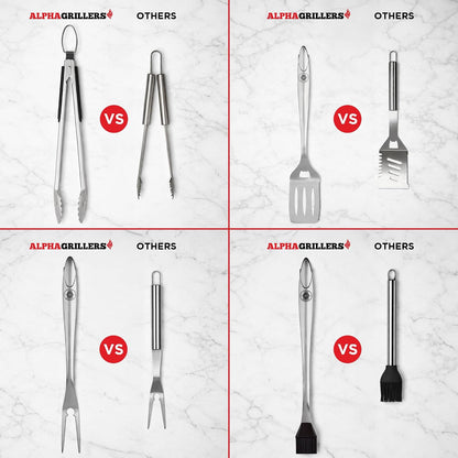 Alpha Grillers Heavy Duty BBQ Accessories - 4pc Grill Tool S