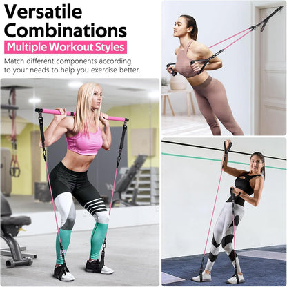 Pilates Bar Kit with Resistance Bands, Multifunctional Yoga Pilates Bar with Heavy-Duty Metal Adjustment Buckle for Women & Men, Home Gym Pilates Resistance Bar Kit forFull Body Workouts