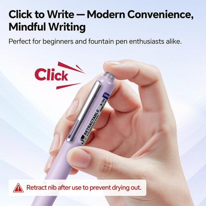 WRITECH Retractable Fountain Pen Set: Fine Nib Black Ink Pre